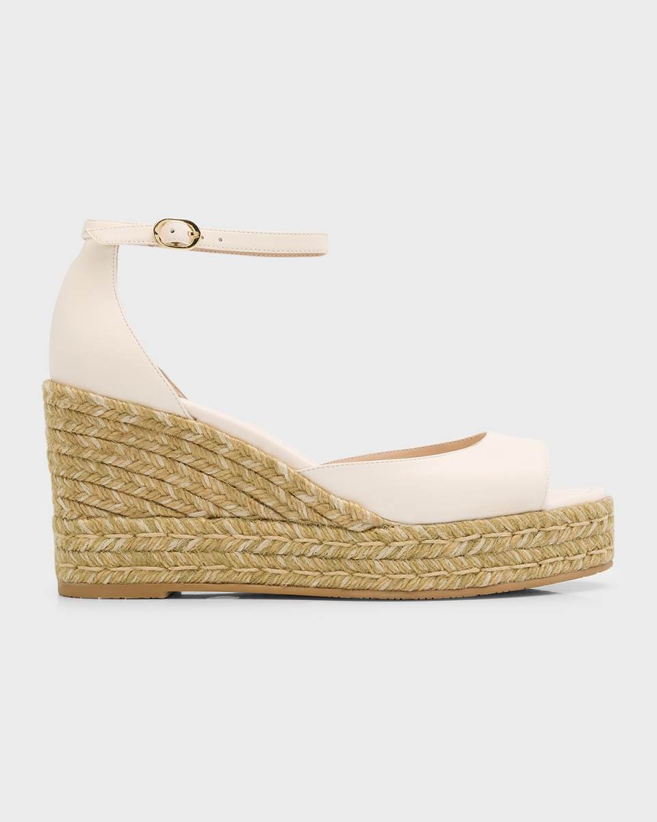 Nudista Leather Ankle-Strap Wedge Espadrilles